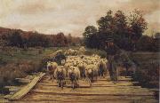 A. Bryan Wall Shepherd and Sheep USA oil painting artist